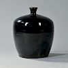 Black Ware Bottle Vase 小口宽肩黑釉陶罐，高9.75英寸，中国宋代
