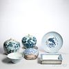 Six Items with Underglaze Blue Designs 青花物品6件，高8.375英寸，17-19世纪，中国