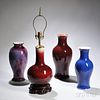 Four Glazed Porcelain Lamp Vases 4只铁红釉花瓶,高16.75英寸,19/20世纪,中国