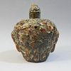 LARGE ANTIQUE CHINESE CARVED AMBER SNUFF BOTTLE - 19TH CENTURY