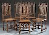 Set of Six French Henri II Style Carved Oak Dining