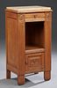 French Art Deco Carved Oak Marble Top Nightstand,