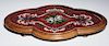 English Carved Walnut Floral Beadwork Tray, 19th c
