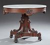 American Transitional Carved Walnut Marble Top Cen