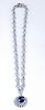 18K White Gold Link Necklace, with an oval pendant