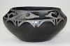 early 20th c Santa Clara or San Ildefonso Pueblo burnished black pottery bowl, dia 7 3/4ﾔ, ht 3 3/4ﾔ