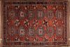early 20th c Tekke Salor area rug with two rows of six guls each, 3' 4ﾔ x 4' 9ﾔ