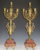 Pair of Louis XV Style Gilt Bronze and Rouge Marbl