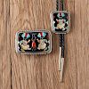 Beverly Etsate (Zuni, 20th century) Bolo Tie and Buckle with Raised Inlay Figures