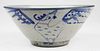late 18th c – early 19th Korean blue & white bowl with  bird decoration, interior kiln scar, unglazed base rim, dia 8.5”, ht