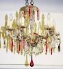 European glass chandlier with cut crystal and cranberry prizms ca 1920 23" x 21"
