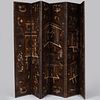 Dutch Painted Leather Chinoiserie Decorated Six Panel Screen