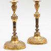Pair of Restoration Style Gilt-Metal Candlesticks Mounted as Lamps