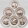 Set of Ten Bicentenary Wedgwood Queen's Ware Plates Decorated En Grisaille from the 'Frog' Service