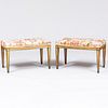 Pair of Continental Grain Painted Needlework Upholstered Stools