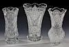 3 Cut Glass Crystal Vases