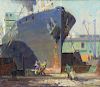 DRAKE, William A. Oil on Canvas. Ships in New York