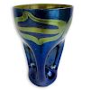 Rare Louis Comfort Tiffany, Tiffany Glass and Decorating Company, American (1892-1900) Iridescent Blue Vase with Gold Chain Link Decoration at Rim, Go