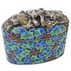 20th Century Russian Cloisonne Enamel and 88 Silver Box with Relief Cat Design to Hinged Top. Stamped MT and 88 Kokoshnik.