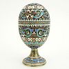 20th Century Russian 84 Silver and Cloisonne Enamel Two (2) Part Egg Cup. Signed ?? and 84 Kokoshnik.