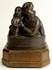 20th Century French Bronze "Mother and Child" Signed L. Pineau (Listed in Benezit) On Wood Base.