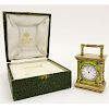 Early 20th Century Russian 88 Silver and Guilloche Enamel Miniature Carriage Clock with Rose Cut Diamond and Gem Stone accents