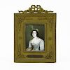 19th C Hand Painted Portrait Miniature of Helene Sedlmayr in Gilt Bronze Frame.