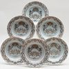 Set of Ten Chinese Export Grisaille Decorated Porcelain Monogrammed Soup Plates