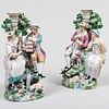 Pair of Pearlware Staffordshire Figural Candlesticks