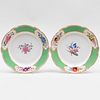 Pair of Chamberlains Worchester Green Ground Porcelain Plates