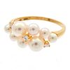 Mikimoto Cultured Pearl, Diamond, 18k Yellow Gold Ring