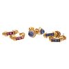 Three Pairs of Sapphire, Ruby, Yellow Gold Earrings