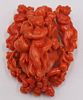 JEWELRY. Victorian Carved Coral Brooch of Putti