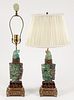 Great pair of antique Chinese carved Green Quartz Lamps