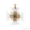 Gold, Chalcedony, and Garnet Carbuncle Maltese Cross Pendant