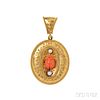 Gold and Coral Etruscan-Revival Pendant Locket