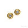 18kt Gold and Cabochon Blue Chalcedony Earclips, Nicholas Varney