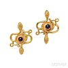 22kt Gold and Cabochon Garnet Earclips, Zolotas