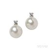 14kt White Gold, South Sea Pearl, and Diamond Earrings