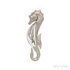 18kt White Gold, Rock Crystal, and Diamond Seahorse Brooch, Mauboussin