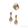14kt Gold and Cultured Pearl Ring and Earrings