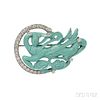 Platinum, Carved Turquoise, and Diamond Brooch