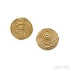 18kt Gold "Ridged Dome" Earrings, Christopher Walling