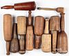 Ten wooden pestles and mashers, 19th c., largest -