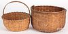 Two splint gathering baskets, 19th c., one with sw