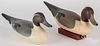 Two carved and painted pintail duck decoys, one si