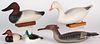 Five carved and painted duck decoys, to include a