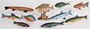 Nine carved and painted fish decoys, 20th c., long