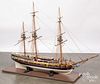 Frigate sail ship model, 38" h., 52" l.