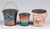 Three Miniature tin pails, to include painted and